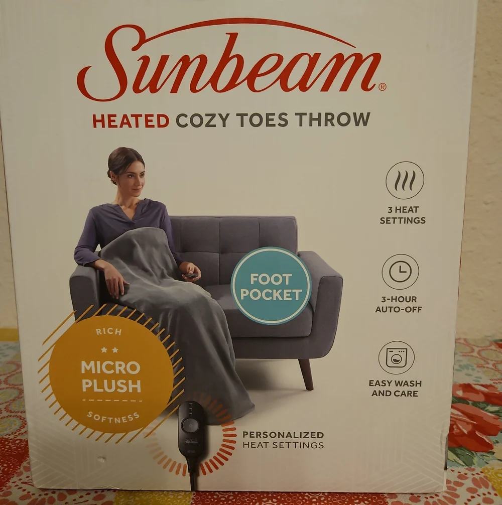 Sunbeam Heated Micro Plush Cozy Toes Throw